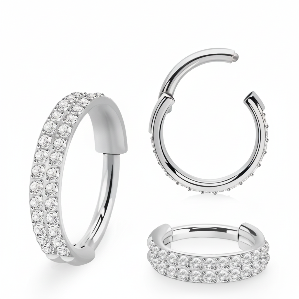 Aro con circonitas swarovski y cierre Click Titanio F136